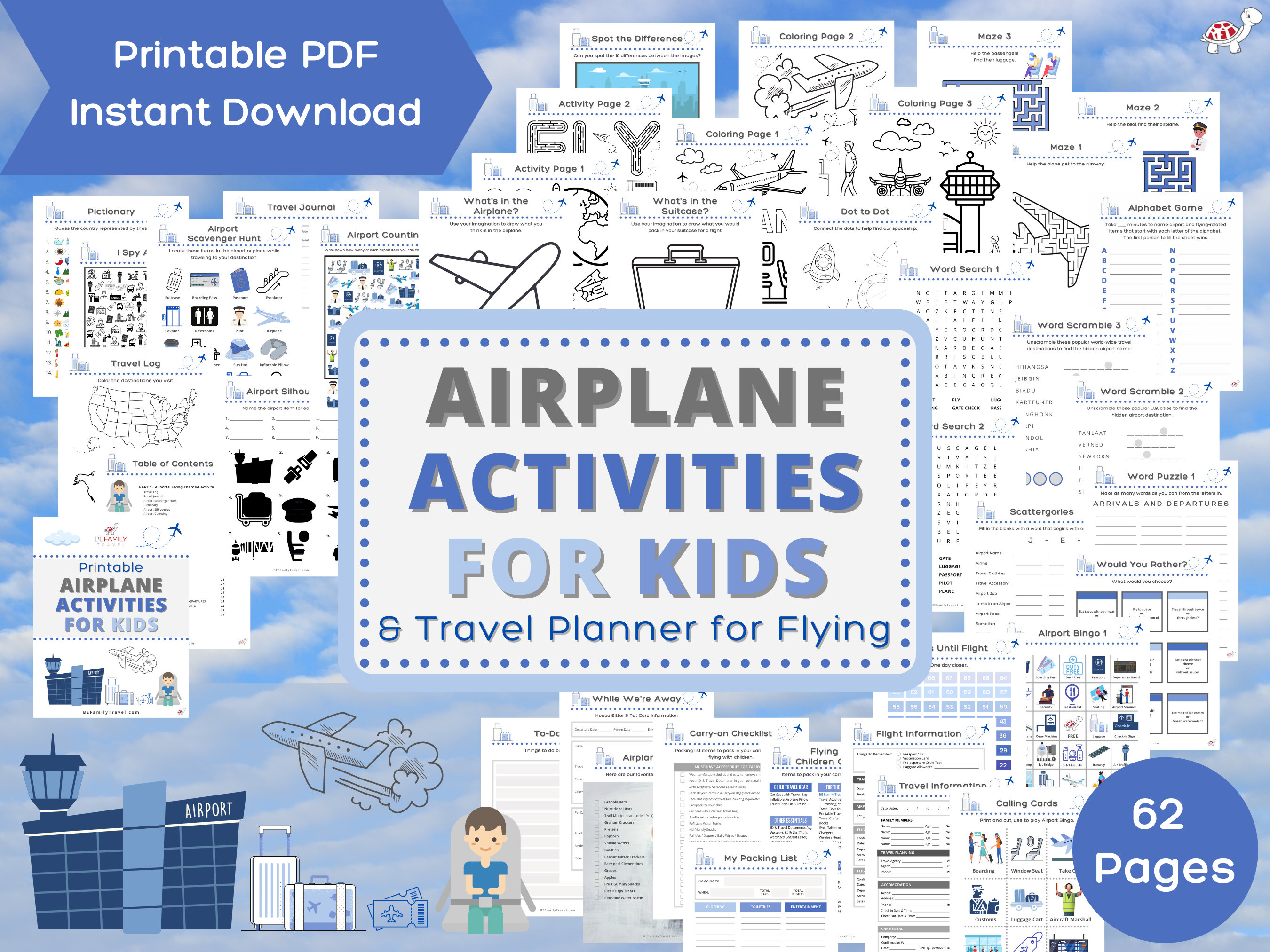 Printable Airplane Activities for Kids With Travel Planner for Flying ...