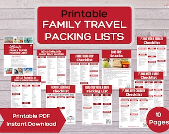 Printable Family Travel Packing Lists (10 pages)