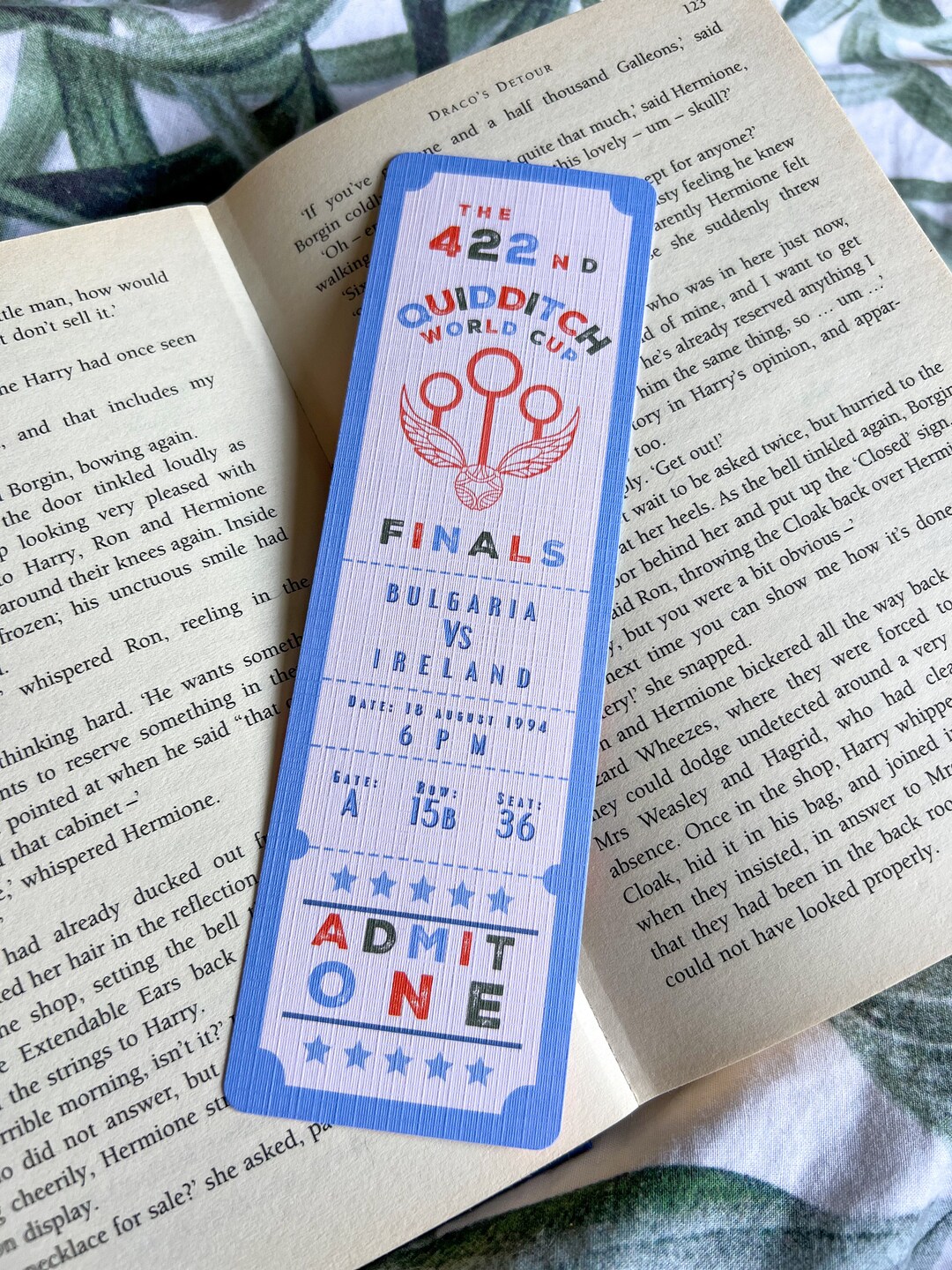 Quidditch World Cup Ticket Bookmark Harry Potter Gift Handmade ...
