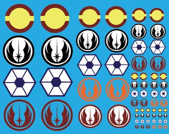 Asst. Star Wars Clone Wars jedi, trade, open circle republic cog emblem decal roundel clone wars  for bandai, revell, amt, etc