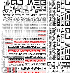 Könnte beinhalten: Ein schwarz-weißes Grafikdesign mit verschiedenen geometrischen Formen und Mustern. Das Design enthält den Text "DEM CO" und "3700".