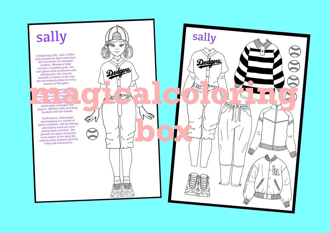 Paper Doll Coloring Pages Girls Collection sally for Baseball Girlprintable File - Etsy