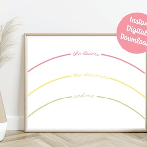 Lovers, Dreamers, Me Instant Digital Download, Rainbow Connection Inspired, Artwork Printable