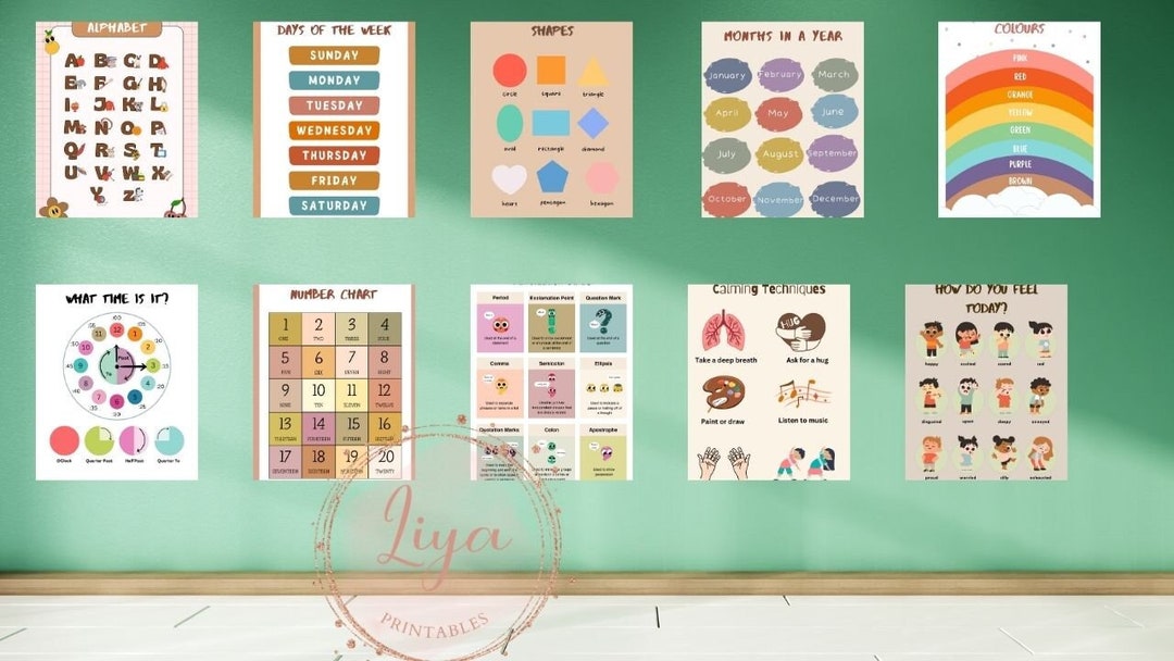 20 Pages Educational Posters Bundle for Playroom Kids and Toddlers ...