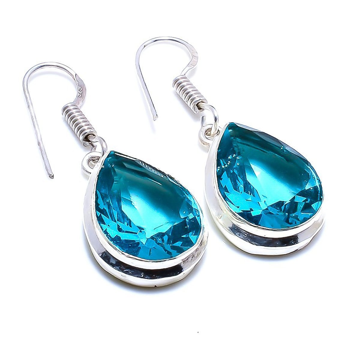 Blue Topaz Gemstone 925 Sterling Silver Jewelry Earring 1.58 | Etsy