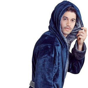 MEN'S Luxurious HOODED BATHROBE New Custom Luxury with Embroidery or Blank 6140 Lounge Wear for Adult Men Bridal Gift image 3