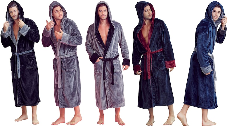 MEN'S Luxurious HOODED BATHROBE New Custom Luxury with Embroidery or Blank 6140 Lounge Wear for Adult Men Bridal Gift image 8