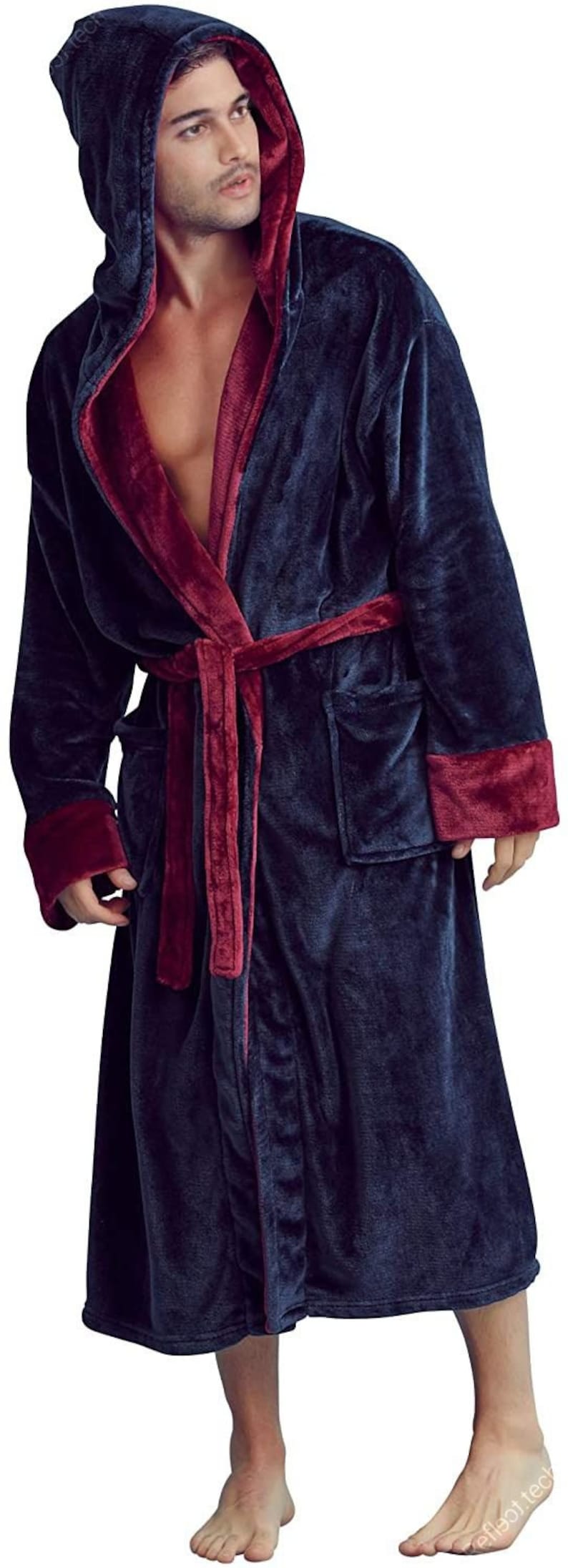 MEN'S Luxurious HOODED BATHROBE New Custom Luxury with Embroidery or Blank 6140 Lounge Wear for Adult Men Bridal Gift image 5