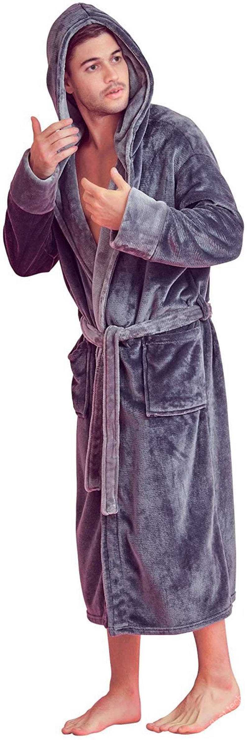 MEN'S Luxurious HOODED BATHROBE New Custom Luxury with Embroidery or Blank 6140 Lounge Wear for Adult Men Bridal Gift image 6