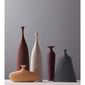 Handmade Minimalistic Vase Ceramic Matt Finish, Nordic Modern Table Vase, Geometric Vase, Morandi Colors image 2