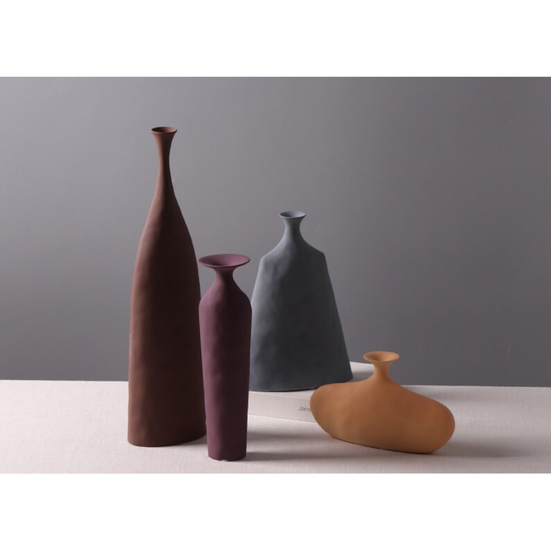 Handmade Minimalistic Vase Ceramic Matt Finish, Nordic Modern Table Vase, Geometric Vase, Morandi Colors image 8