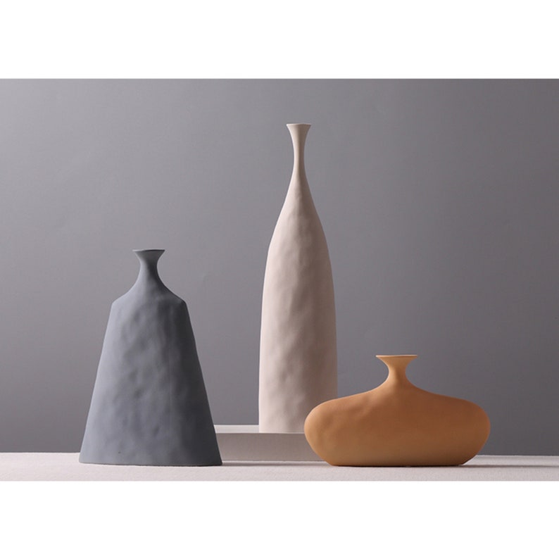 Handmade Minimalistic Vase Ceramic Matt Finish, Nordic Modern Table Vase, Geometric Vase, Morandi Colors image 3