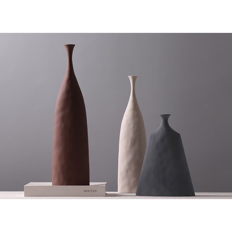 Handmade Minimalistic Vase Ceramic Matt Finish, Nordic Modern Table Vase, Geometric Vase, Morandi Colors image 4