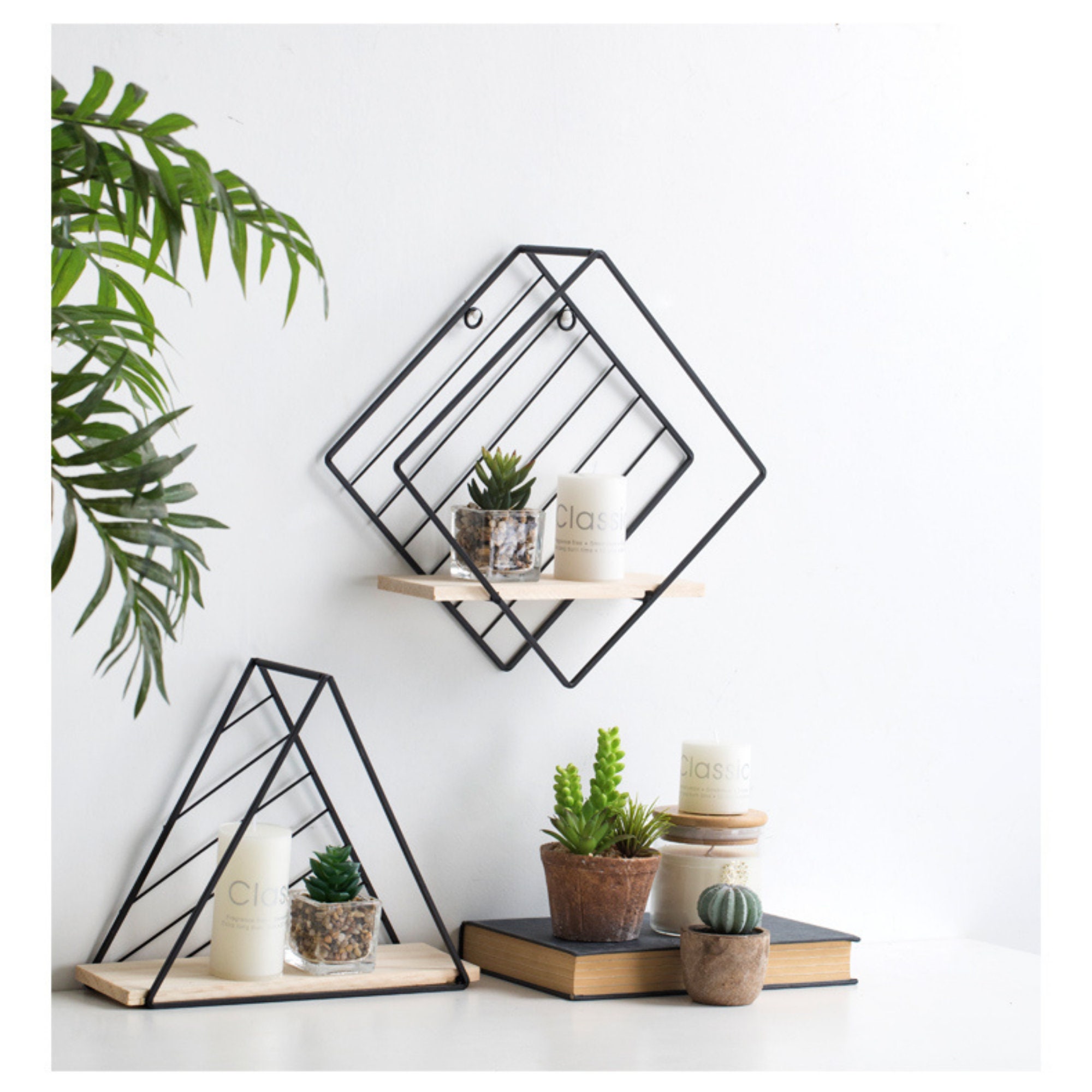 Floating Wall Shelf Triangle Diamond Wood& Metal - Etsy