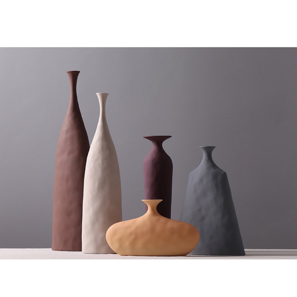 Handgemaakte minimalistische vaas keramiek - matte afwerking, Scandinavische moderne tafelvaas, geometrische vaas, Morandi-kleuren