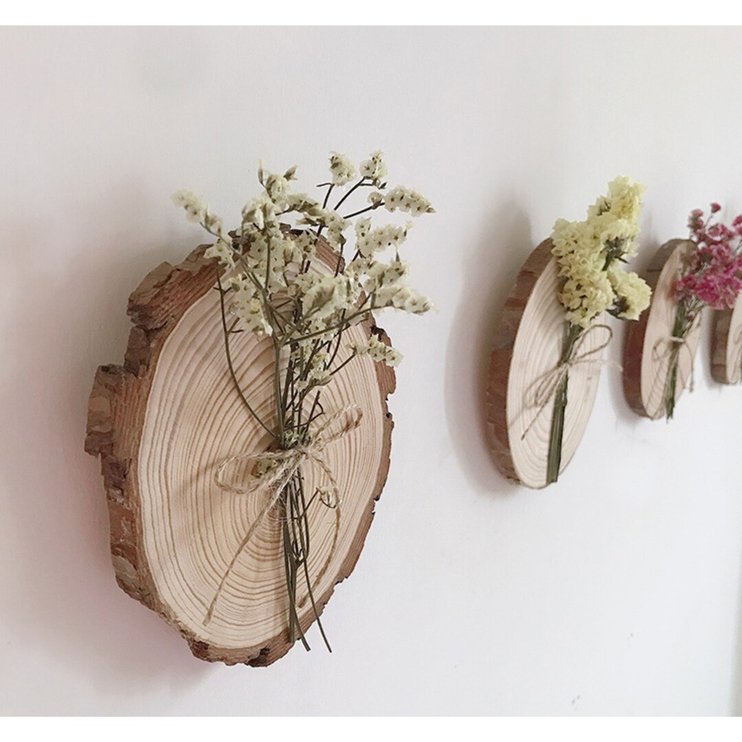 Dried Flower Bouquet on Natural Wood, Pressed Flower Wall Hanging