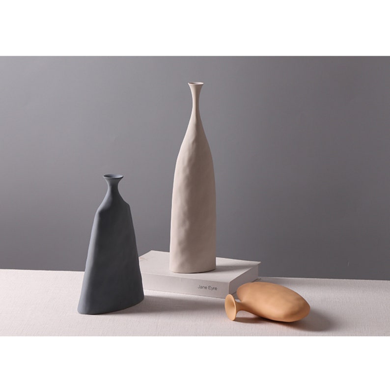 Handmade Minimalistic Vase Ceramic Matt Finish, Nordic Modern Table Vase, Geometric Vase, Morandi Colors image 7