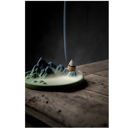 Backflow Incense Burner Green Mountains, Incense Sticks Holder, Incense Cone Holder, Zen Meditation|Yoga