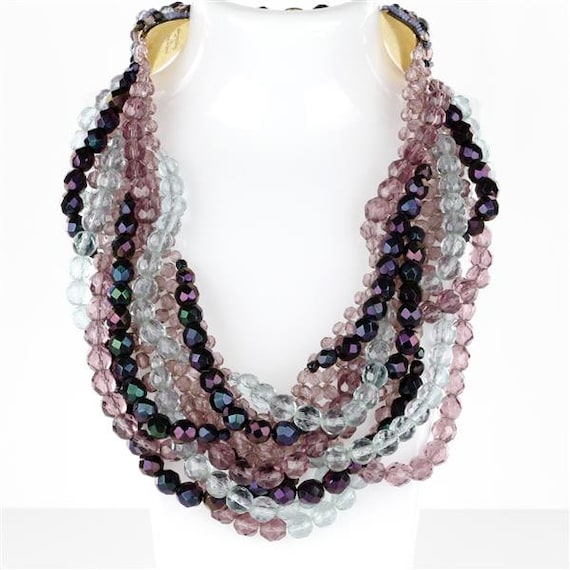 COPPOLA e TOPPO, Italy Multi-strand Shades of Purple Crystal Beads Necklace