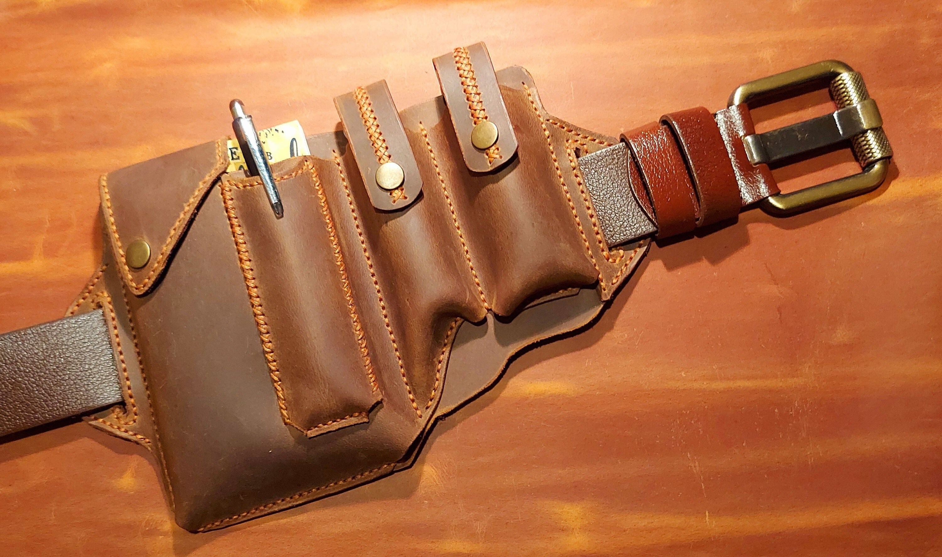 EDC Belt Organizer, Leather EDC Belt Pouch, Handmade Leather Sheath with Handmade Leather