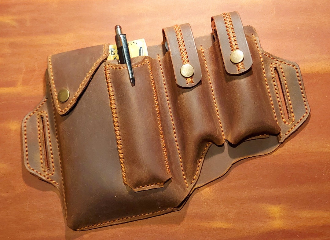EDC Belt Organizer, Leather EDC Belt Pouch, Handmade Leather Sheath