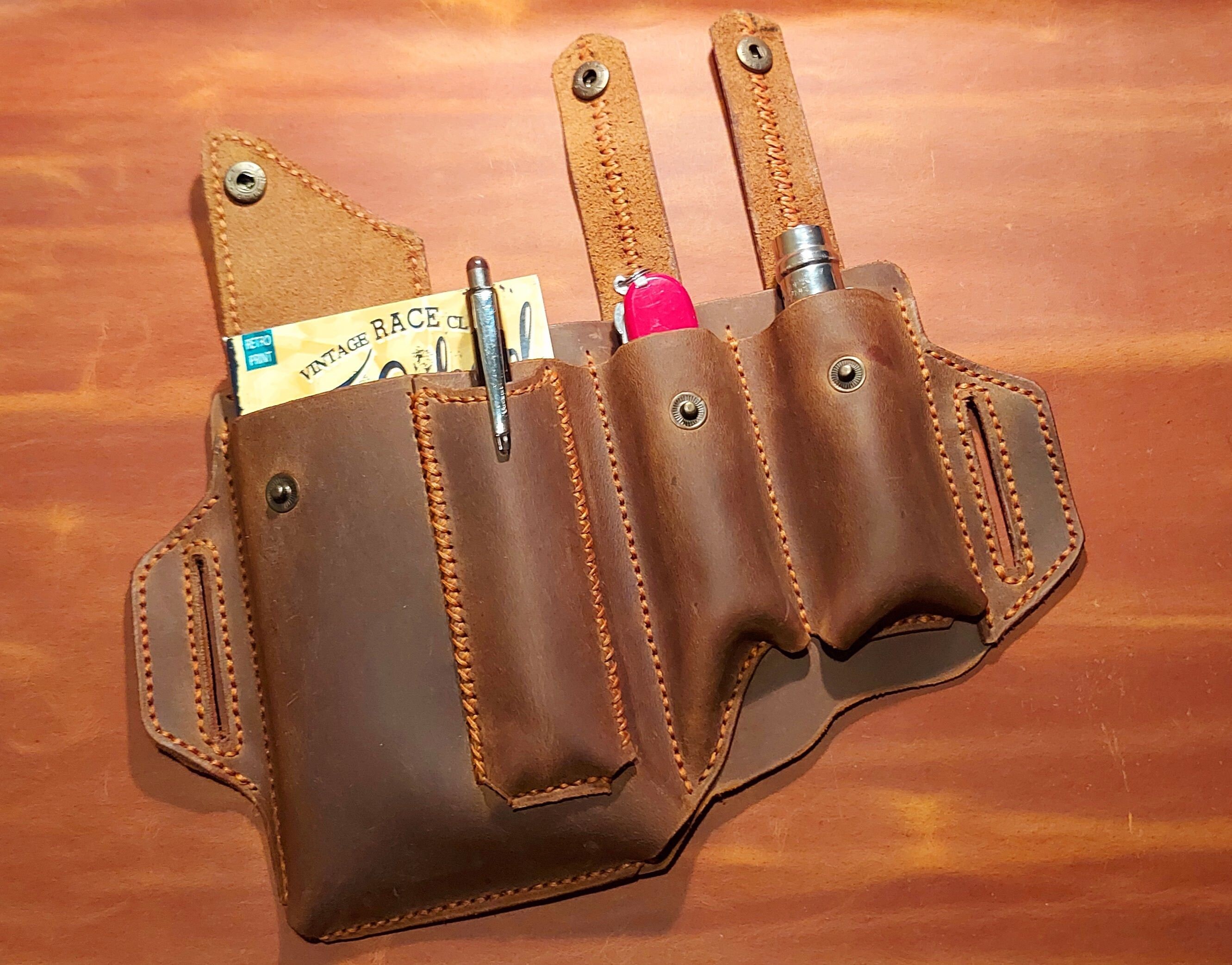 EDC Belt Organizer, Leather EDC Belt Pouch, Handmade Leather Sheath