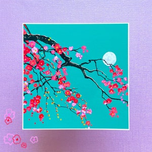 Sakura Moonlight Art Print / Estampados estéticos de flores de cerezo, Estampados de arte floral japonés vintage, Flores de cerezo, Decoración de paredes y habitaciones de Sakura