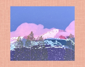 Pink Cloud Alaskan Mountain Art Print | Aesthetic Wall Decor