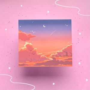 Stampa artistica di nuvole di tramonto celeste sognante / Stampe Cielo estetico, Stampa Studio Ghibli, Arte digitale nuvola, Scenario anime Decorazione della parete e della camera