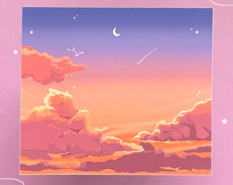 Sticker nuage rêveur coucher de soleil | Carnet de notes inspiré de Ghibli (4 x 4 pouces)