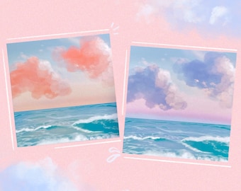 Pastel Sea Sky Art Print | Dreamy Ocean Sunset Decor