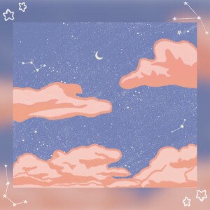 Dreamy Pink Clouds Sunset Art Print | Prints Aesthetic Sky, Cloud Digital Art, Studio Ghibli Print, Anime Scenery Wall & Room Decor