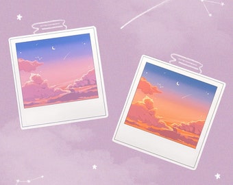 Pegatina Polaroid de Nube al Atardecer / Arte para Diario con Cielo Inspirado en Ghibli (2 x 2 pulgadas)