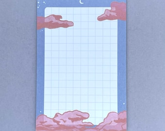 Rosa Wolken Notizblock | Ghibli-inspiriertes Briefpapier (4 x 6 inch)