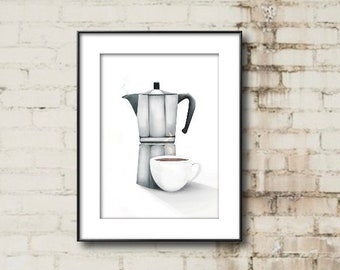 Coffee Lover Poster: Greca and Coffee Mug Art