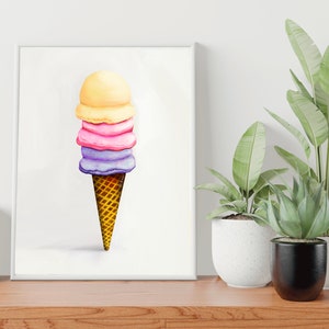 Ice Cream Cone Wall Art Poster / Dessert Kunst / Gelato