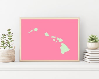 Hawaiian Islands Map Drawing Poster