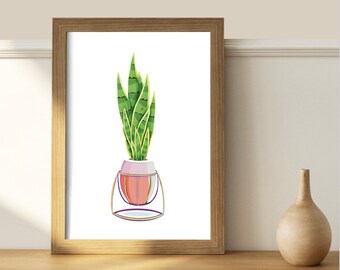 Sink Plant Art Poster/ Snak Plant Drawing/ Home Decor/ Wall Art/ Botanical Art
