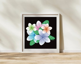 Multi Color Plumerias Poster/ Botanical Art/ Hawaiian Flowers