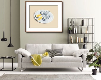 Oysters, lemon and Salsa Poster/ Crustaceans/ Seafood