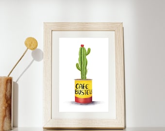 Cafe Bustelo Inspired Drawing & Cactus Poster