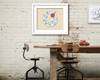 Oysters Giclée Print: Minimalist Seafood Wall Art