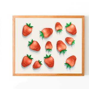 Strawberries Print/Fruit Poster/Fruity/Botanical Art/Drawing