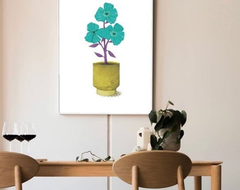 Hibiscus Plant Art Poster/ Tropical Flower Art
