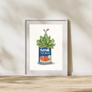 Sukkulenten Pflanze Poster / Dose Bohnen / Pflanzer / Goya inspirierte Zeichnung