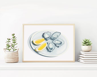 Oysters Giclée Print: Coastal Kitchen Wall Art