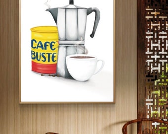 Cafe Bustelo Inspired Coffee Art Print: Minimalist Kitchen Decor