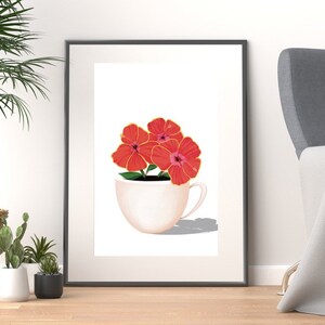 Hibiskus Blumen in einer Tasse Poster / botanische Kunst