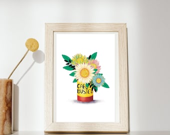 Cafe Bustelo Floral Art Print: Kitchen Coffee Decor