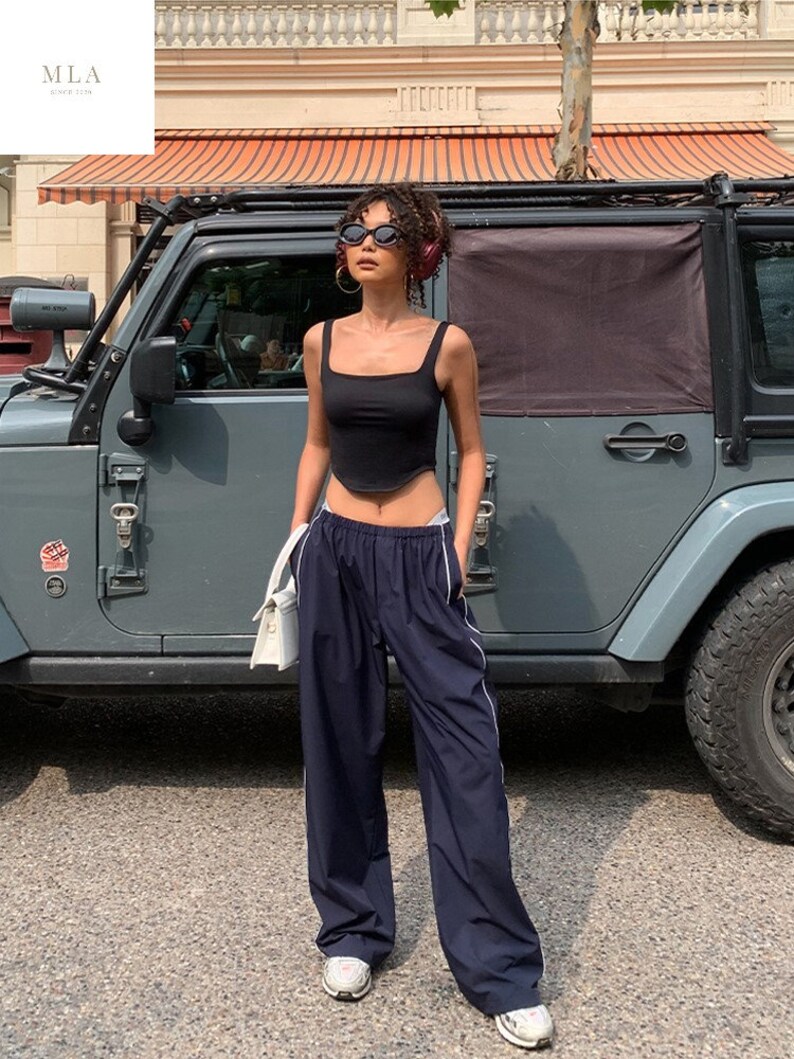 Y2K Striped Pants Baggy Track Pants Swishy Pants 90s Elastic Etsy